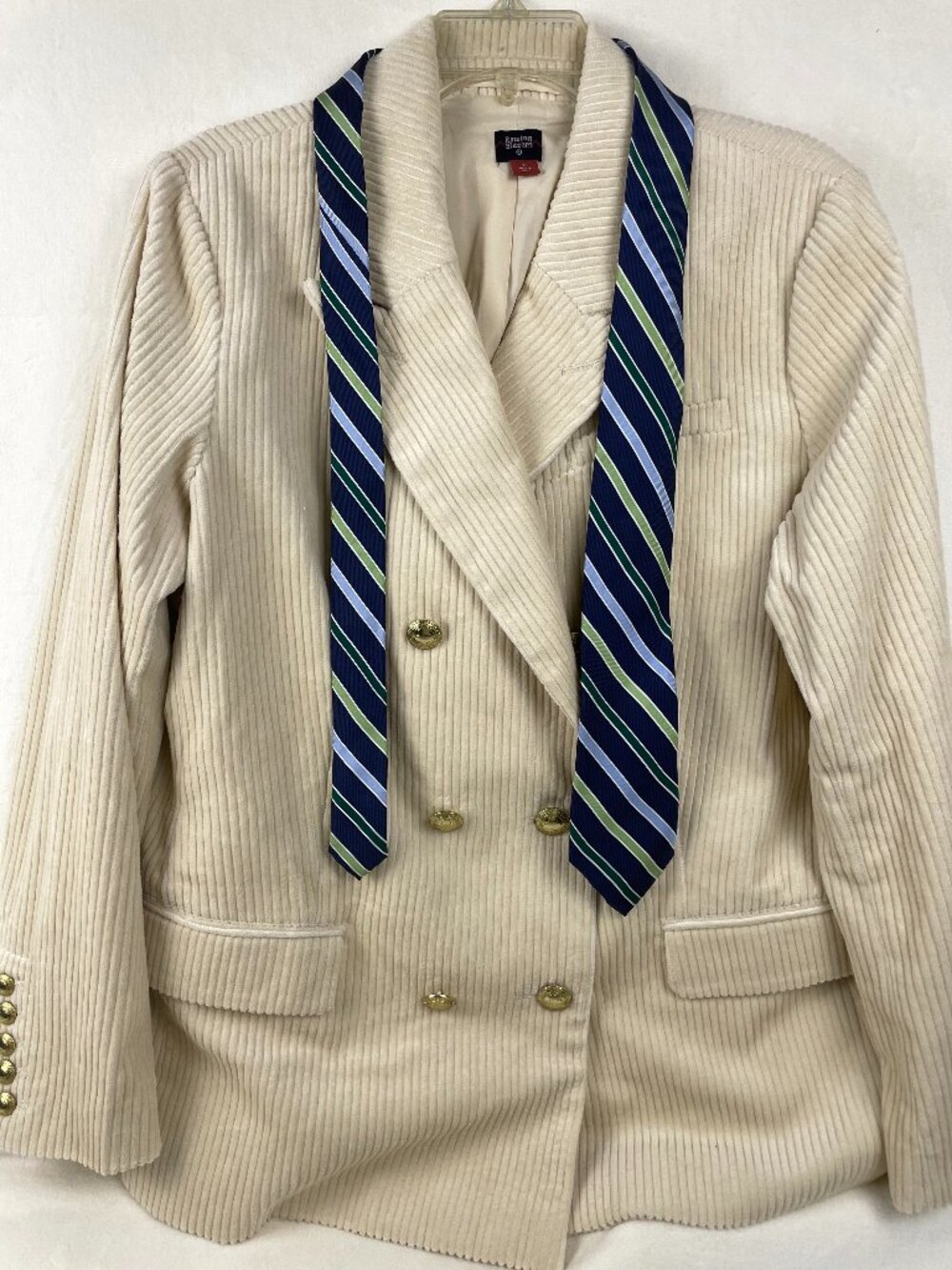 Ralph Lauren Chaps Vintage Navy Green Striped Silk Repp Tie - Picture 6 of 6
